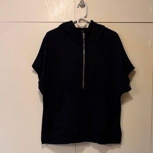Black Short Sleeve Hoodie with Front Pocket